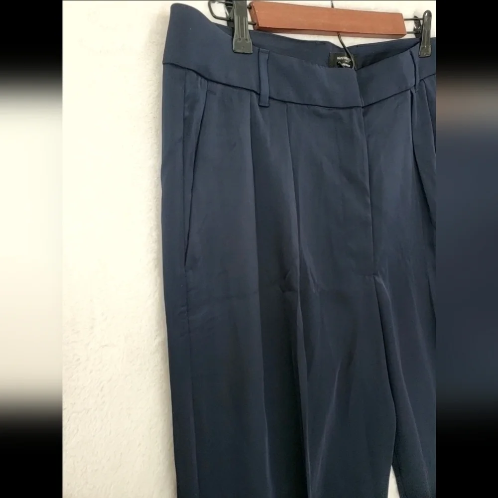 Banana Republic SILKY Relaxed Wide Leg Pleated Navy Blue Trousers Size 14 RT$120